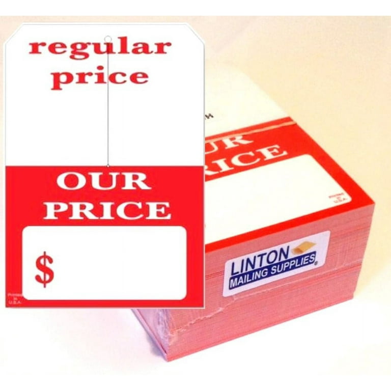 regular price - OUR PRICE Large Merchandise Tag w 3.25 Slit, 5 x 7  Cardstock 12 Pt., Red and White, 2 Clip Corners - Pack of 250 Tags 