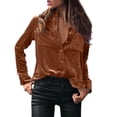 thumbnail image 1 of relanfenk women's winter fashion velvet long sleeve button pocket casual shirt top, 1 of 6