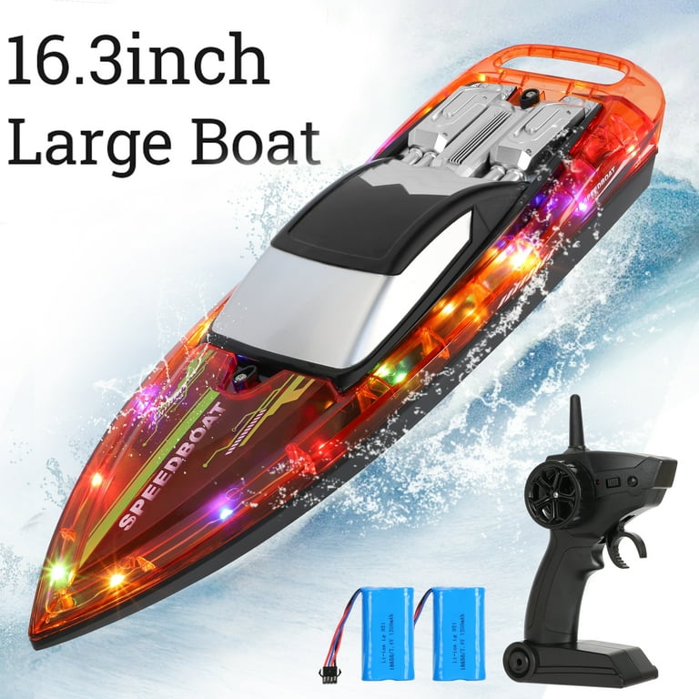 Kicacooc Remote Control Boat with LED Lights 20 KMH Racing Boats with 2 Batteries 2.4GHz RC Boats for Lakes Pool Toys for Kids Radio Controlled Watercraft Walmart