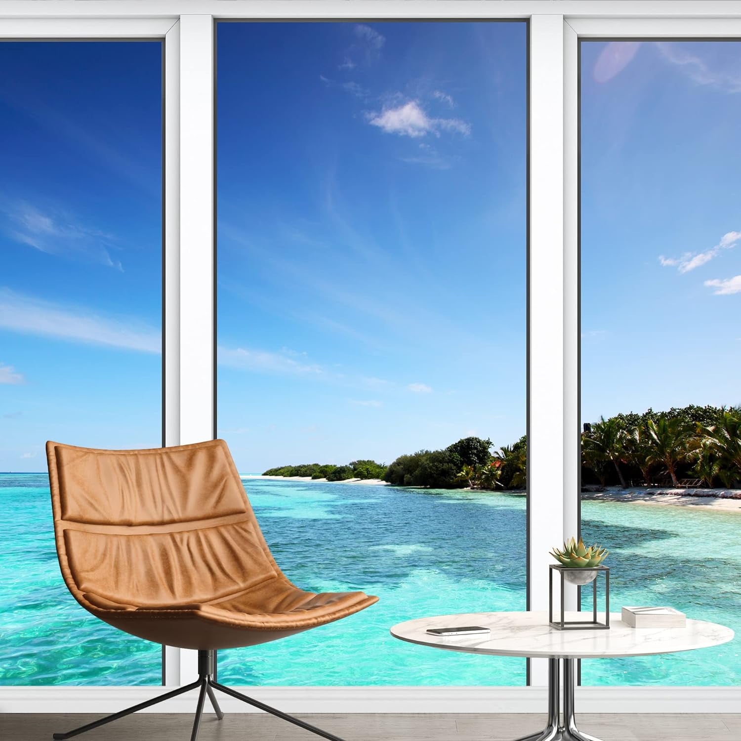 removable wall sticker/wall mural vibrant ocean water tropical island