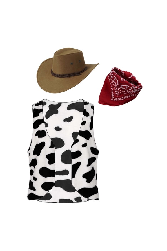 3-piece Suit Hat Waistcoat and Print Bandanna Vintage Vest Outfit Party Size S-4XL Red&Coffee 3XL