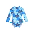 thumbnail image 1 of renvena Baby Girls Long Sleeve Floral Ruffle Swimsuit One Piece Rash Guard Swimwear with Zipper, 1 of 7