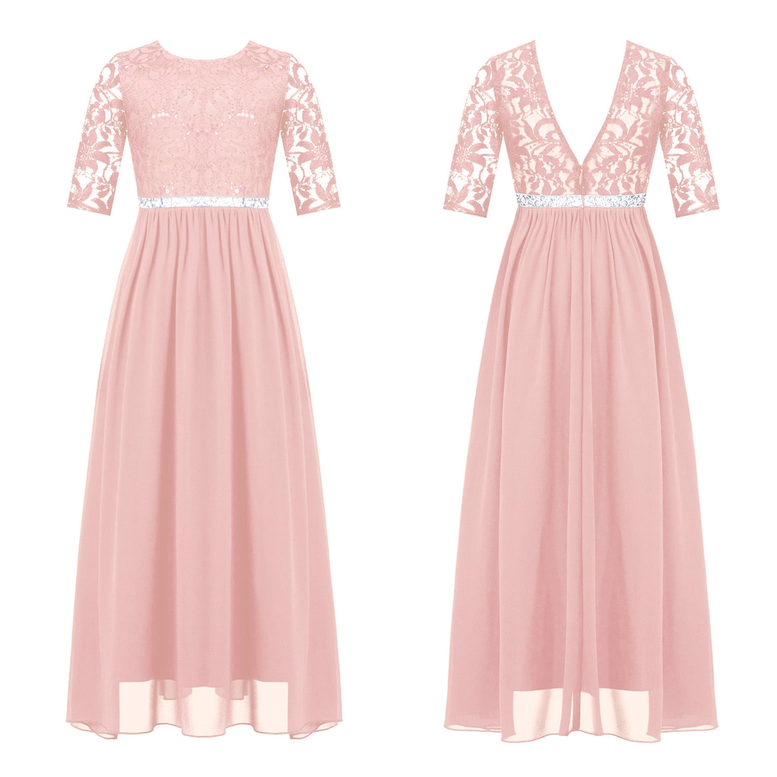 renvena Big Girls Half Sleeve Beaded Floral Lace Maxi Dress Ball Gowns Junior Bridesmaid Dresses Walmart