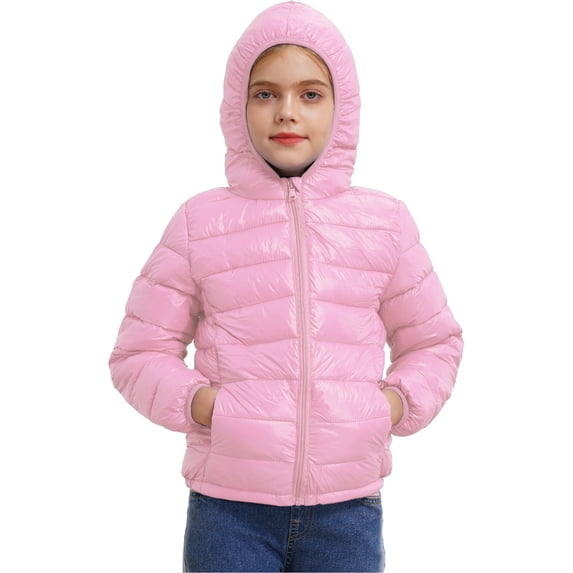 renvena Boys Girls Hooded Winter Puffer Jackets Lightweight Windproof Down Coat Warm Quilted Padded Outwear 3-16 Pink 7-8