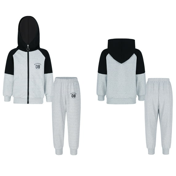 renvena Boys Jogger Set 2 Piece Athlete Hooded Sweatsuit Kids Clothing Set Set 2-12 A Gray 9-10