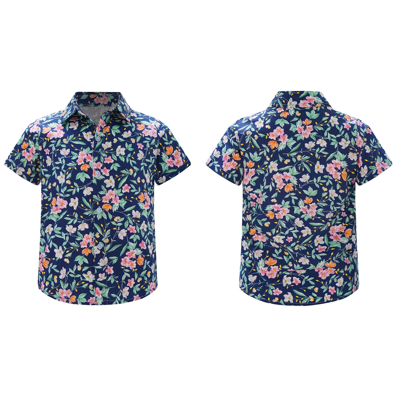 Campana Boys Yuki Short Sleeve Cotton Shirt - Tropical Print - White & Blue main image 1
