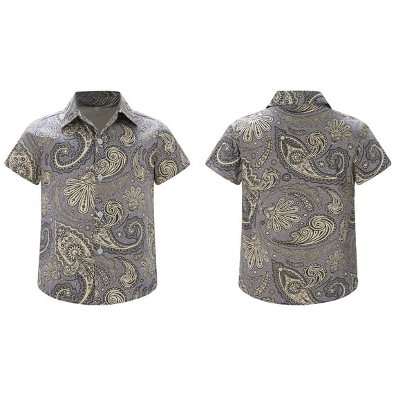 renvena  Boys Kids Hawaiian Shirt Short Sleeve Button Down Tropical Luau Summer Beach Tops Size5-12 Type E 7-8