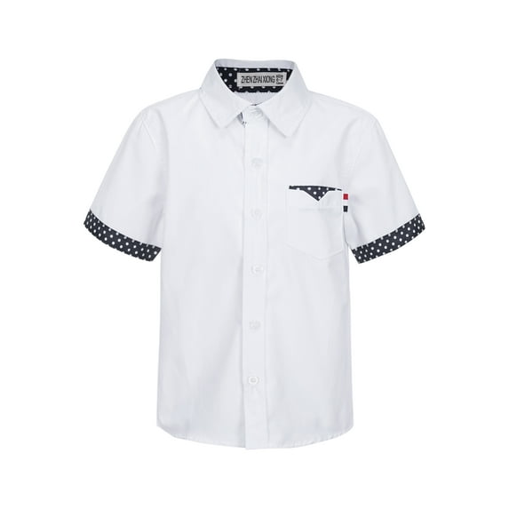 renvena Boys Short Sleeve Button Down Lapel Collar Casual Tops School Uniform Suit Shirt Formal Dress Shirt White 15-16