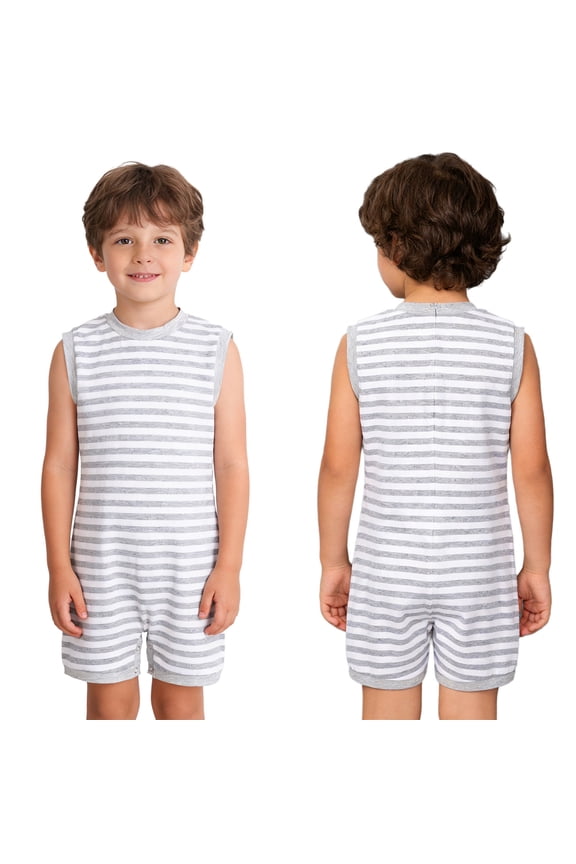 Boys Special Needs Adaptive Clothing Sleeveless Zip Back Romper Anti-strip Button Crotch Jumpsuit Gray 16