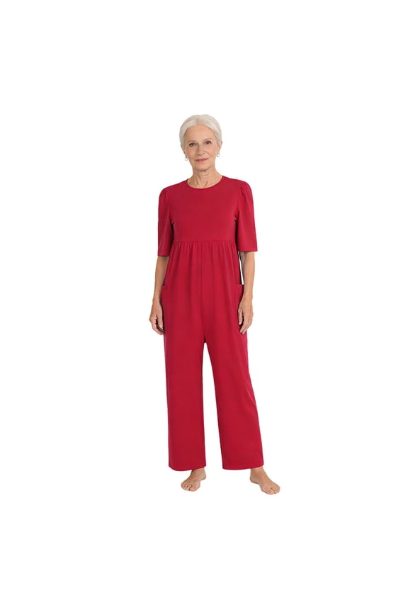 Elderly Anti-strip Adaptive Clothing Alzheimers Nursing Jumpsuit Long Sleeve Special Need Romper Red XXL