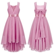 renvena Flower Girl High Low Bridesmaid Dress Kids Shiny Sequins Ruched Chiffon Wedding Pageant Prom Gown