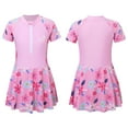 thumbnail image 1 of renvena Flower Girls One Piece Swimwear Floral Dress with Built -in Shorts Rash Guard Swimwear Size 5-12 Pink 7-8, 1 of 7