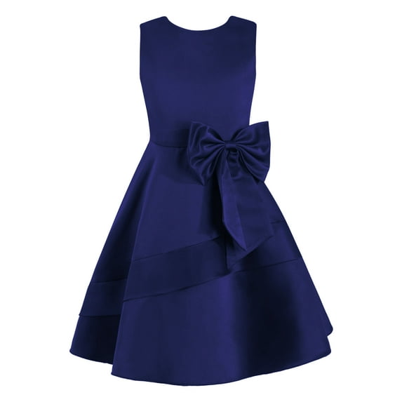 renvena Flower Girls Satin Wedding Dress Kids Round Neck Sleeveless A Line Pageant Dance Party Formal Gown A Navy Blue 12