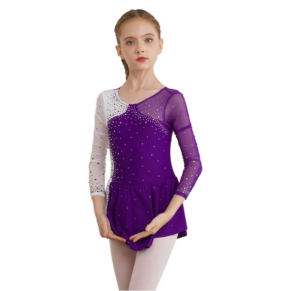 renvena Girl's Figure Skating Dress Ballet Dance Gymnastics Leotard Skating Costume Size 6-16 Purple 6