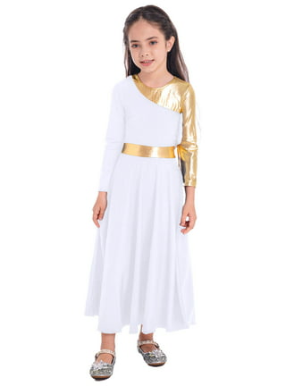 renvena Womens Lyrical Liturgical Praise Dance Dress Gold Color Block  Metallic Irregular Worship Costume S-2XL Black XXL