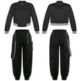 thumbnail image 1 of renvena Girls 2Pcs Shiny Hip Hop Dance Outfits Zipper Jacket with Cargo Jogger Pants Sports 6-16 Black 8, 1 of 7