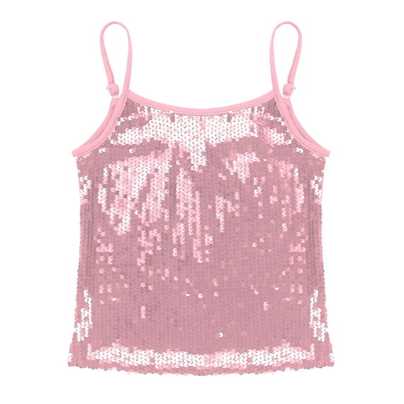 renvena Girls Adjustable Shoulder Straps Shiny Sequins Tank Top Camisole Party Stage Vest Pink 6