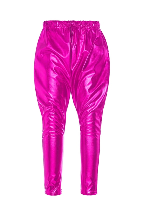 Girls Boys Shiny Metallic Harem Pants Jazz Hip Hop Latin Ballet Street Dance Leggings