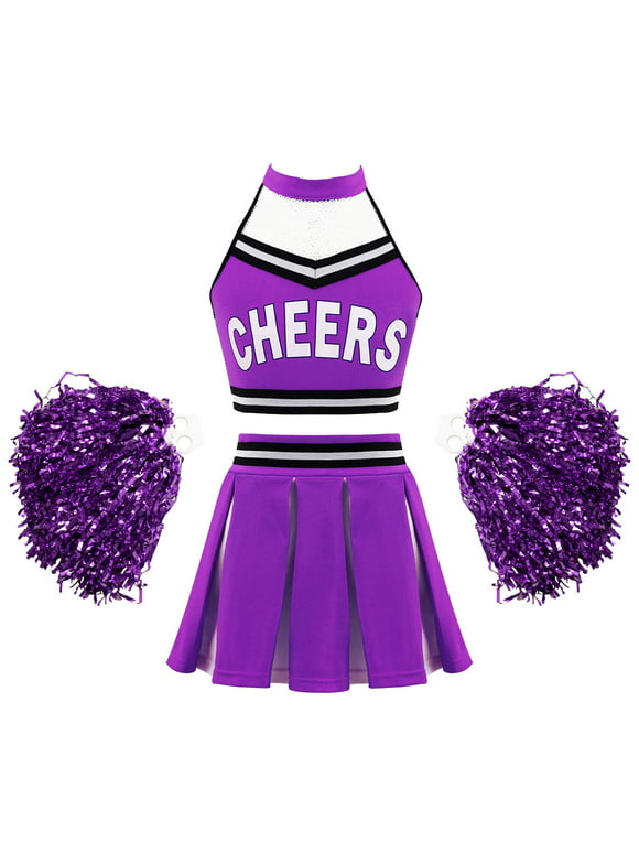 renvena Girls Cheer Leader Costumes Cheerleading Dress with Pom Pom High School Uniform Cosplay