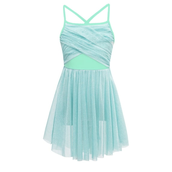 renvena Girls Chiffon Ballet Dance Lyrical Ballerina Spaghetti Empire Waist Leotard Dress Mint Green 8