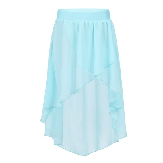 renvena Girls' Chiffon Hi-Low Dance Skirt Lyrical Ballet Jazz Latin Dance Dress 6-16 Light_Blue 8