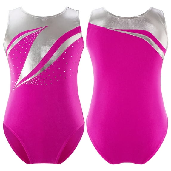 renvena Girls Gymnastics Leotard Shiny Metallic Ballet Dance Leotard Bodysuit Activewear Size 6-16 Hot Pink 12