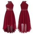 thumbnail image 1 of renvena Girls High Low Dress Halter Sleeveless Wedding Pageant Party Ruched Chiffon Formal Flower Dress Burgundy 14, 1 of 7
