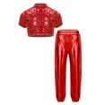 thumbnail image 1 of renvena Girls Hip Hop Sequins Costume Sparkly Short Sleeve Tank Tops with Metallic Leggings Pants Red 16, 1 of 7
