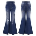 thumbnail image 1 of renvena Girls Jeans Denim Elastic Wasit Wide Leg Ruffle Flare Hem Pants Ripped Jeans Distressed Bell-bottom, 1 of 7