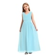 thumbnail image 1 of renvena Girls' Kids Chiffon Sleeveless Beaded Wedding Junior Bridesmaid Dance Prom Party Dress Light Blue 8, 1 of 7