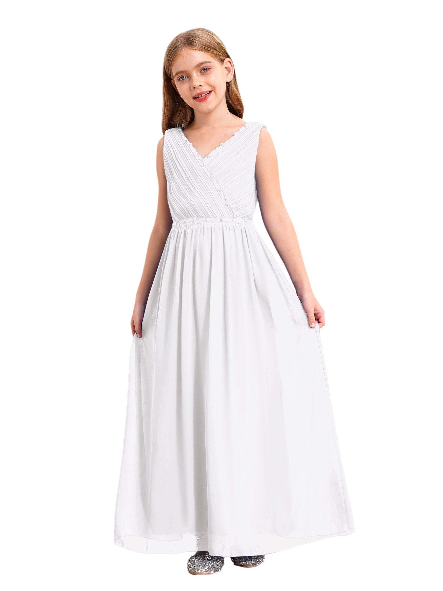 junior bridesmaid dresses white Long One-Shoulder Flower Girl Dress – Junior Bridesmaid Gown for Girls
