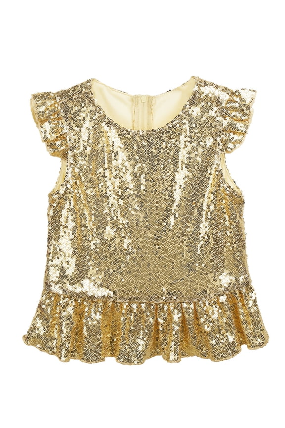 Girls Kids Mermaid Short Flutter Sleeves Sparkly Sequins Top for Carnival Theme Party A Gold 6