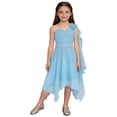 thumbnail image 1 of renvena Girls Kids One Shoulder Flower Dress Pleated Chiffon Wedding Bridesmaid Pageant Prom Ball Gown Light Blue 12, 1 of 7