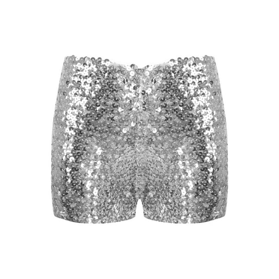 renvena Girls Kids Sequin Jazz Hip Hop Dance Shorts Active Workout Sport Activewear 3-8 A Silver 3-4