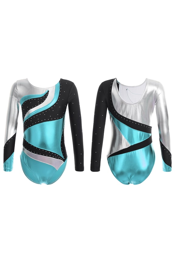 Girls Kids Shiny Rhinestone Metallic Gymnastics Leotards Dance Ballet Costume 6-16 Blue 6