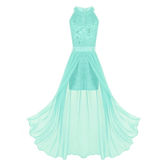 renvena Girls Lace Flower Rhinestone Long Romper Bridesmaid Dress Wedding Birthday Party Dress