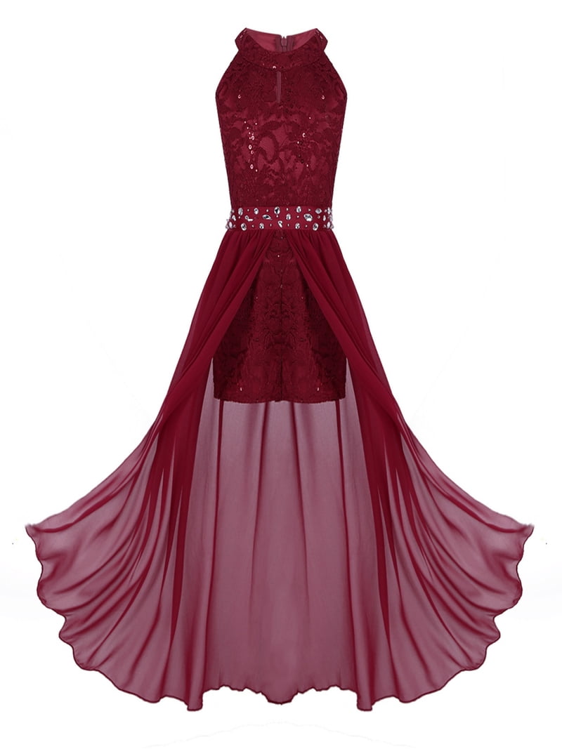 renvena Girls Lace Flower Rhinestone Long Romper Bridesmaid Dress Wedding  Birthday Party Dress - Walmart.com