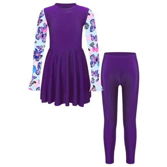 renvena Girls Long Sleeve Swim Dress Top with Athletic Leggings Two Pieces Rashguard Set 6-16 Purple 10