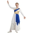 thumbnail image 1 of renvena Girls Metallic Liturgical Praise Dance Color Block Long Sleeve Asymmetrical Worship Dress Size 4-16 A Blue 14, 1 of 7