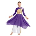 thumbnail image 1 of renvena Girls Praise Dance Dress Long Sleeve Prayer Robe Worship Liturgical with Palazzo Pants Outfit Purple&White 8, 1 of 7