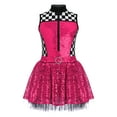 thumbnail image 1 of renvena Girls Sequin Racer Dress Checkered Speed Race Car Driver Jumpsuit Sparkle Racing Hot Pink 6, 1 of 7