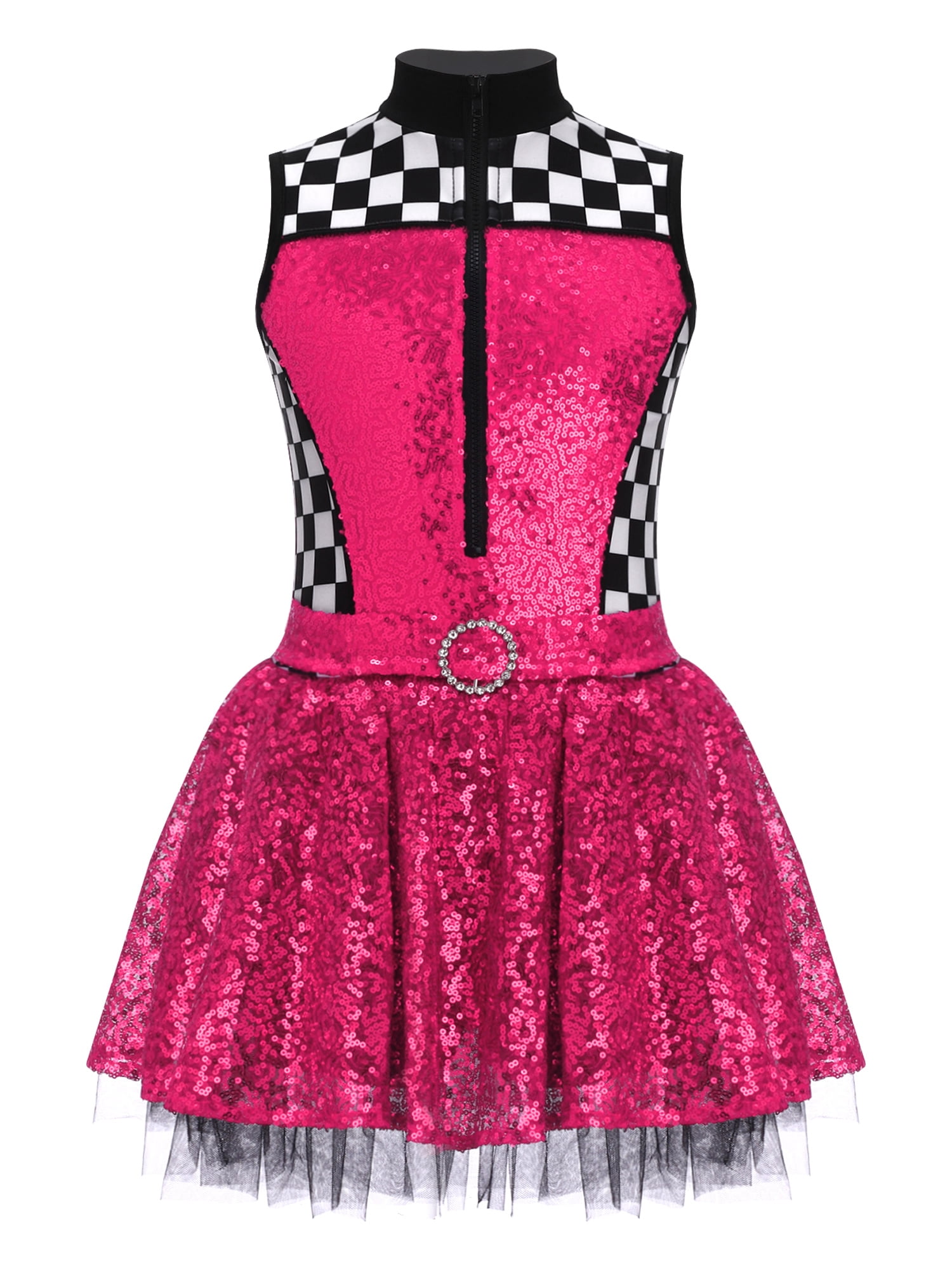 Spring Racing Dress Pink renvena Girls Sequin Racer Dress Checkered Speed Race Car Driver ...