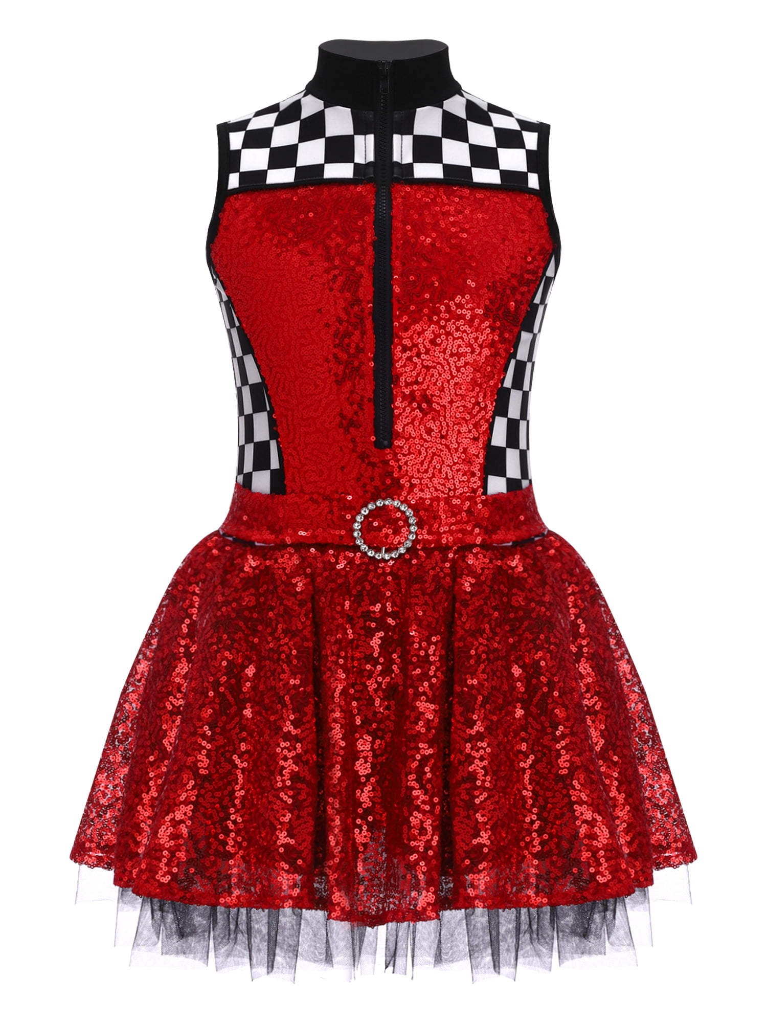 Red Racing Outfit renvena Girls Sequin Racer Dress Checkered Speed Race Car Driver ...