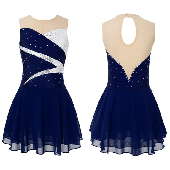 renvena Girls Sequin Rhinestone Sleeveless Figure Ice Skating Dress Competition Dance Dress