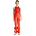 thumbnail image 1 of renvena Girls Sequins Full Body Tank Unitard Catsuit Zipper Hippie Disco Dance Jumpsuit Size 6-14 Red 8, 1 of 7