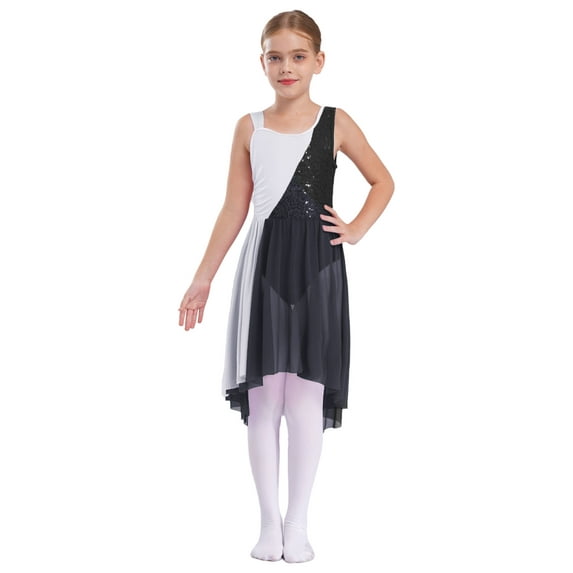 renvena Girls Sequins Lyrical Modern Contemporary Dance Ballet Leotard Dress 6-16 Black 6