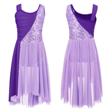 Women's Contemporary Dance Dress - Sleeveless Leotard With Flowy Tulle Skirt (Color Block Design)