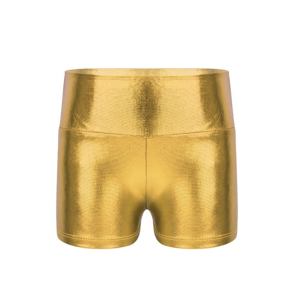 renvena Girls Shiny Metallic Basic Athletic Sports High Waist Hot Pants Gymnastic Workout Dance Size 4-16 Gold 12