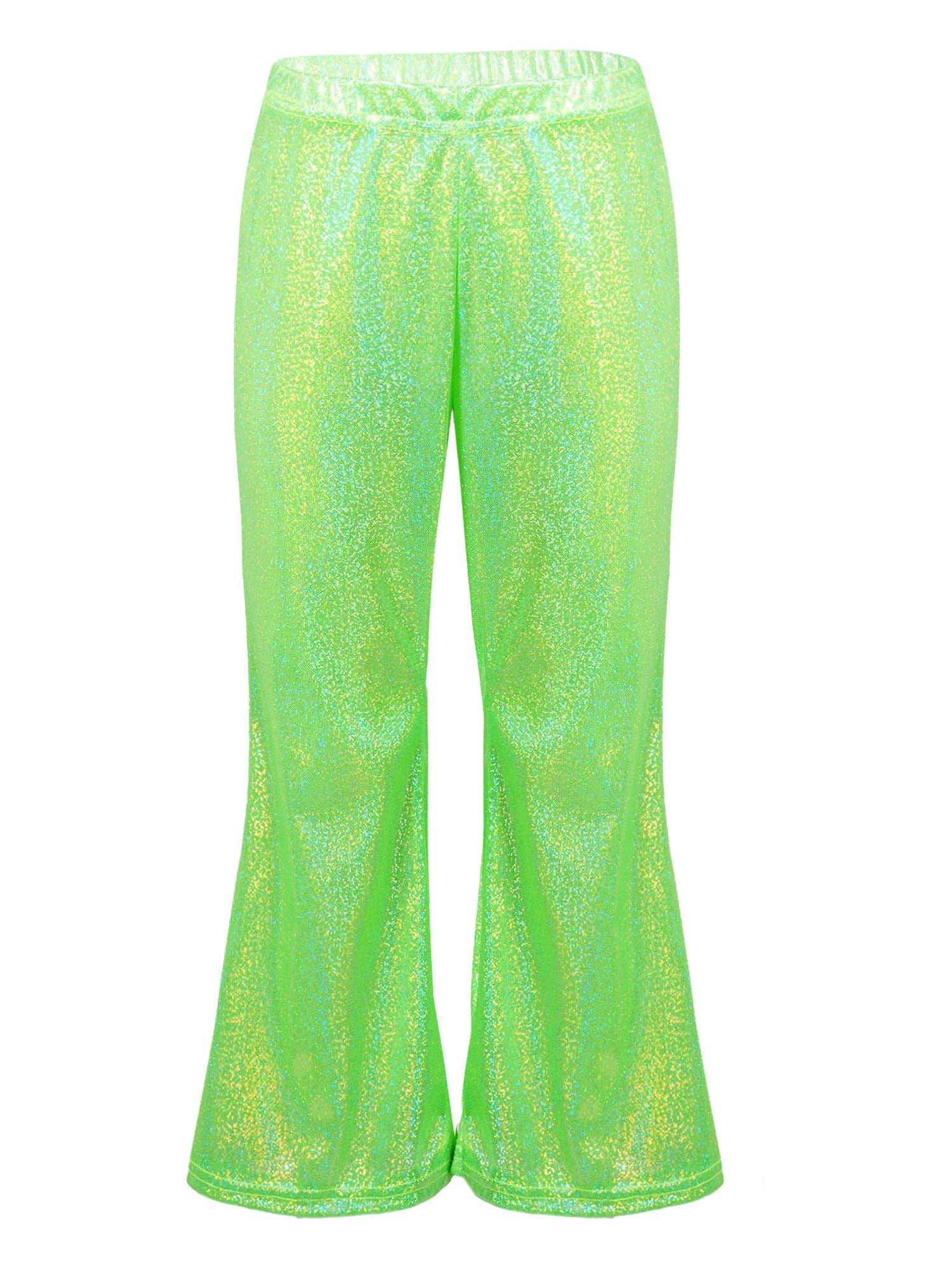 renvena Girls Shiny Metallic Flare Pants Hip Hop Jazz Dance Pants
