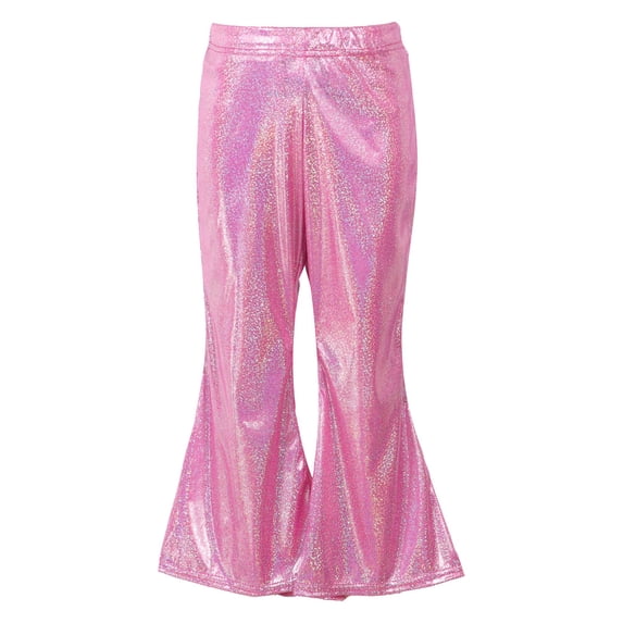renvena Girls Shiny Metallic Flare Pants Hip Hop Jazz Dance Pants Hippie Bell Bottom Wide Leg Trousers Dancewear